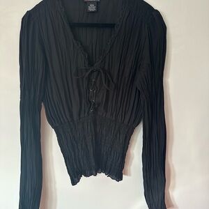 Black Long Sleeve Women's Top size M Bell Sleeve Whimsical lace up front Goth